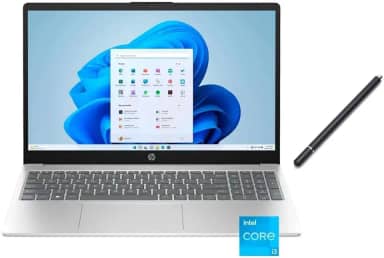 HP Laptop com tela sensível ao toque HD de 15,6 polegadas | Intel Core i3-1215U (6 núcleos, 8 threads) | Intel UHD Graphics | Prata | 8 GB de RAM | SSD de 256 GB | Windows 11 S | Pacote com caneta