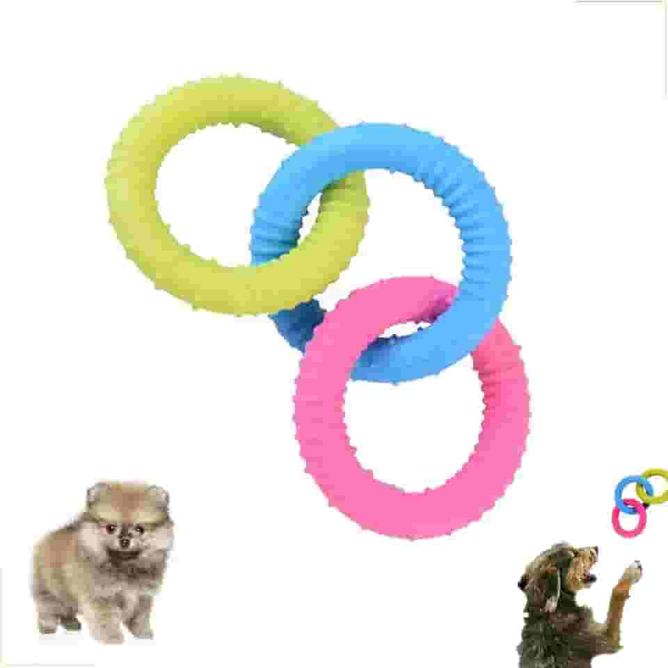 Brinquedo Pet Mordedor para Cães Pequenos e Filhotes – Trio de Argolas em Silicone 18cm – Resistente, Seguro e Alívio da Mastigação – Ideal para Raças até 15kg