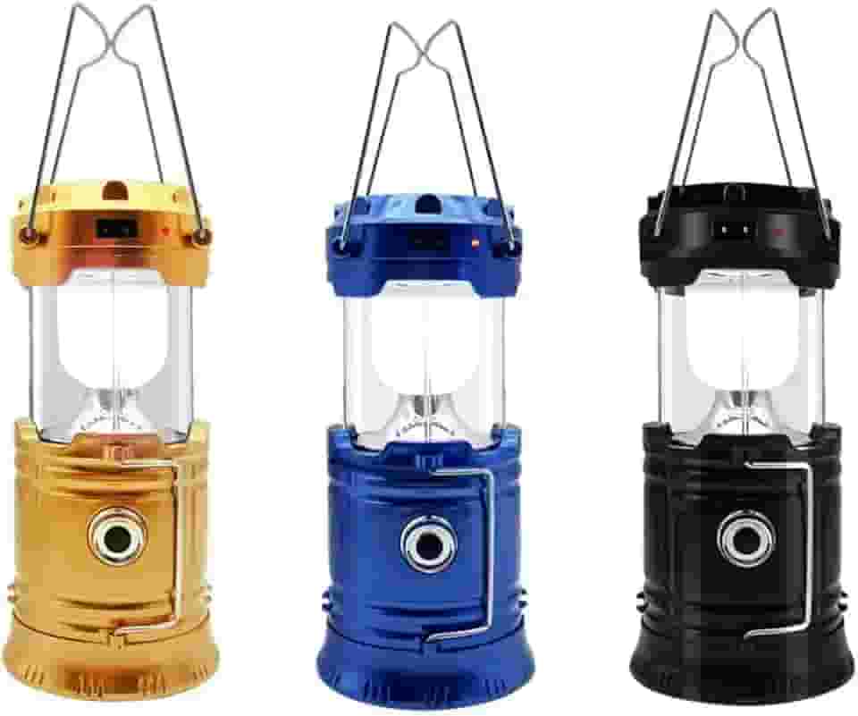 Lampião LED Lanterna Carregável Com Luz Solar Camping Luminária Dupla Iluminação Acampamento Trilhas Multiuso Carregador USB Portátil LINHA PREMIUM-THREE BROTHERS (Lampeão Preto)