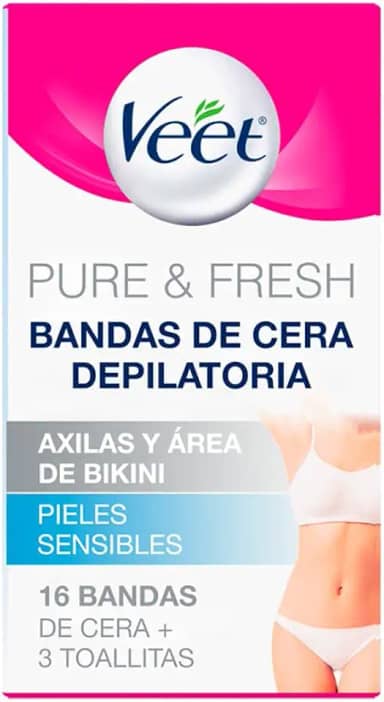 Veet Cera Fria Para Depilação Da Virilha E Axila Pure & Fresh Pele Delicada Com 16 Folhas Depilatórias
