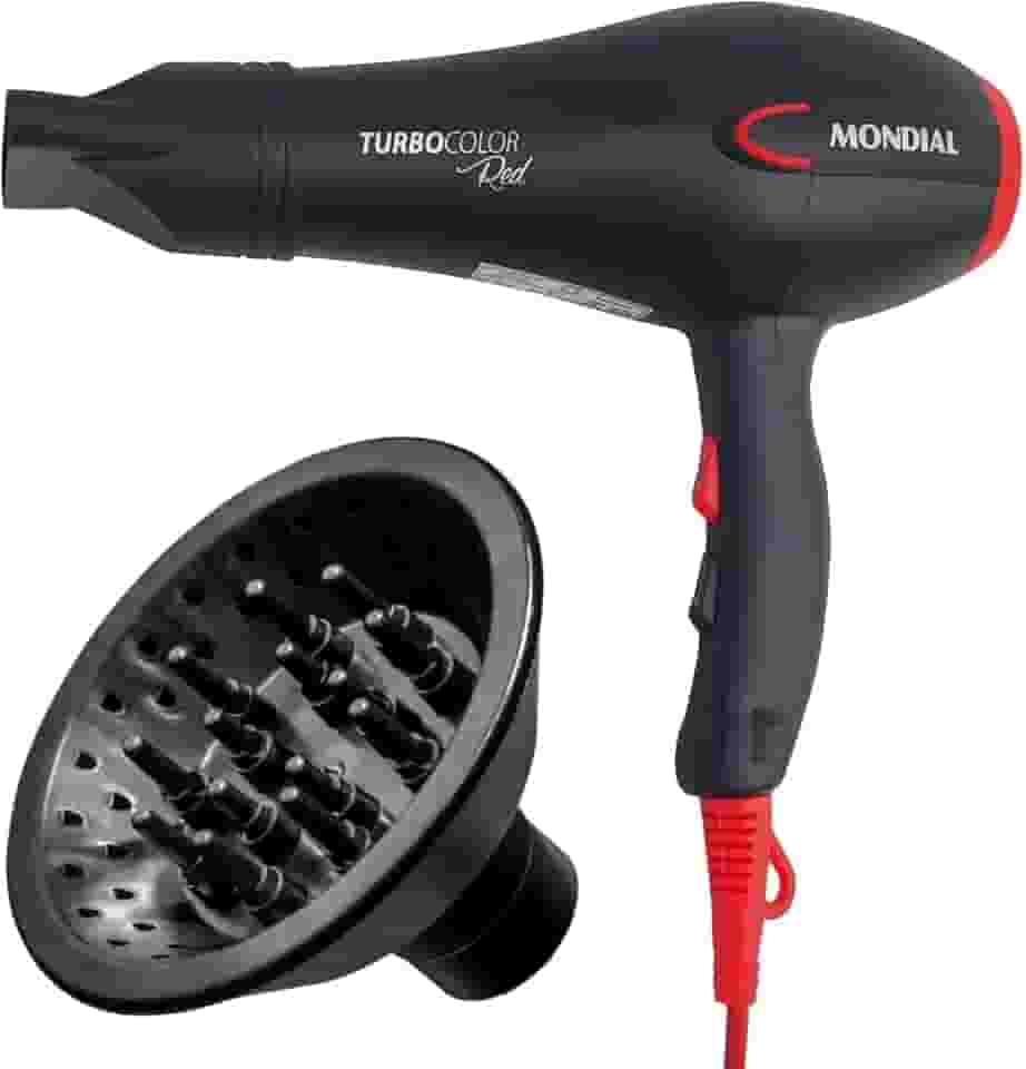 Secador De Cabelo Com Difusor Cachos Mondial Turbo Color Red 2000W - 220v