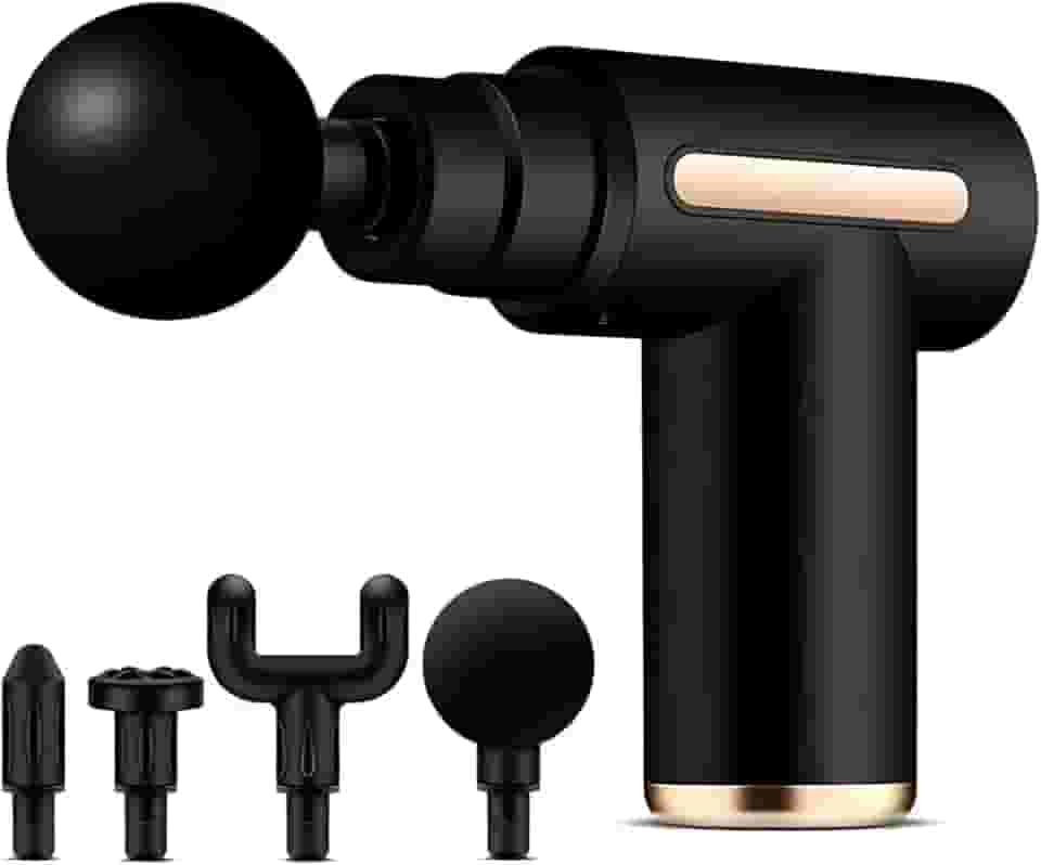 Massageador Elétrico Pistola Muscular Profissional Recarregável 4 Ponteiras Massagem Relaxante Alívio Dores Pós-Treino Miofascial Fitness Corpo Inteiro Esportivo Portátil Silencioso Premium