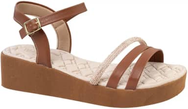 Sandálias Femininas Anabela Ortopédica Anatomica, Tiras de Strass 8501