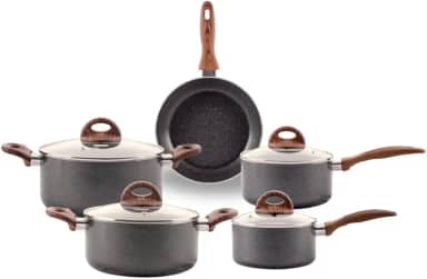 Brinox - Jogo de Panelas Antiaderente Ceramic Life 5 Peças com Fundo de Indução Smart Plus - Granito