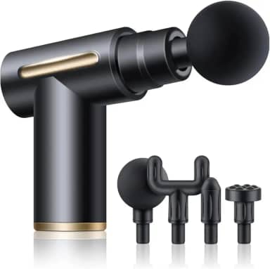 Mini Pistola Massageadora Miofascial Elétrica Portátil Profissional Mini Massageador Eletrico Recarregável Pistola de Massagem Fisioterapia Para Liberação Muscular 4 Ponteiras (Preto)