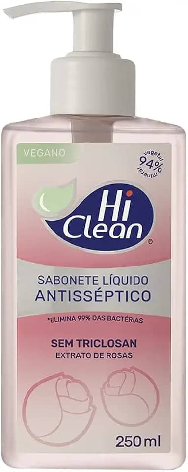 Hi Clean Sabonete Líquido Antisséptico Para Corpo E Mãos Vegano Sem Triclosan 94% Vegetal E Mineral Extrato De Rosas 250Ml