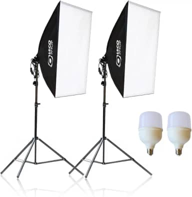 Kit de Luz Contínua Genérico 2 Softbox 50 x 70cm, 2 Tripés 2 metros, 2 Lâmpadas LED Super Bulb 40W cada, Alumínio e Plástico, 6500K, 240V