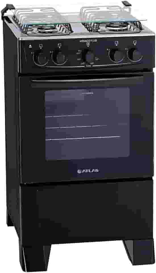 Fogão 4 bocas Atlas Mônaco Plus Preto com Acendimento Automático e Mesa Inox