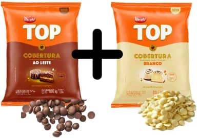 Kit Chocolate Gotas Cobertura Top 1kg Ao Leite e Branco Harald