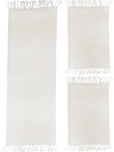 Jogo de Tapetes para Cozinha 3 Peças Decolab Básico | Kit com 1 Passadeira e 2 Tapetes para Cozinha | Design Liso em Algodão Premium | Tapetes Laváveis e Duráveis (Branco-cru, 3 Peças)