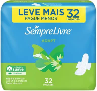 Sempre Livre Absorvente Externo Adapt, Suave, com Abas, 32 unidades