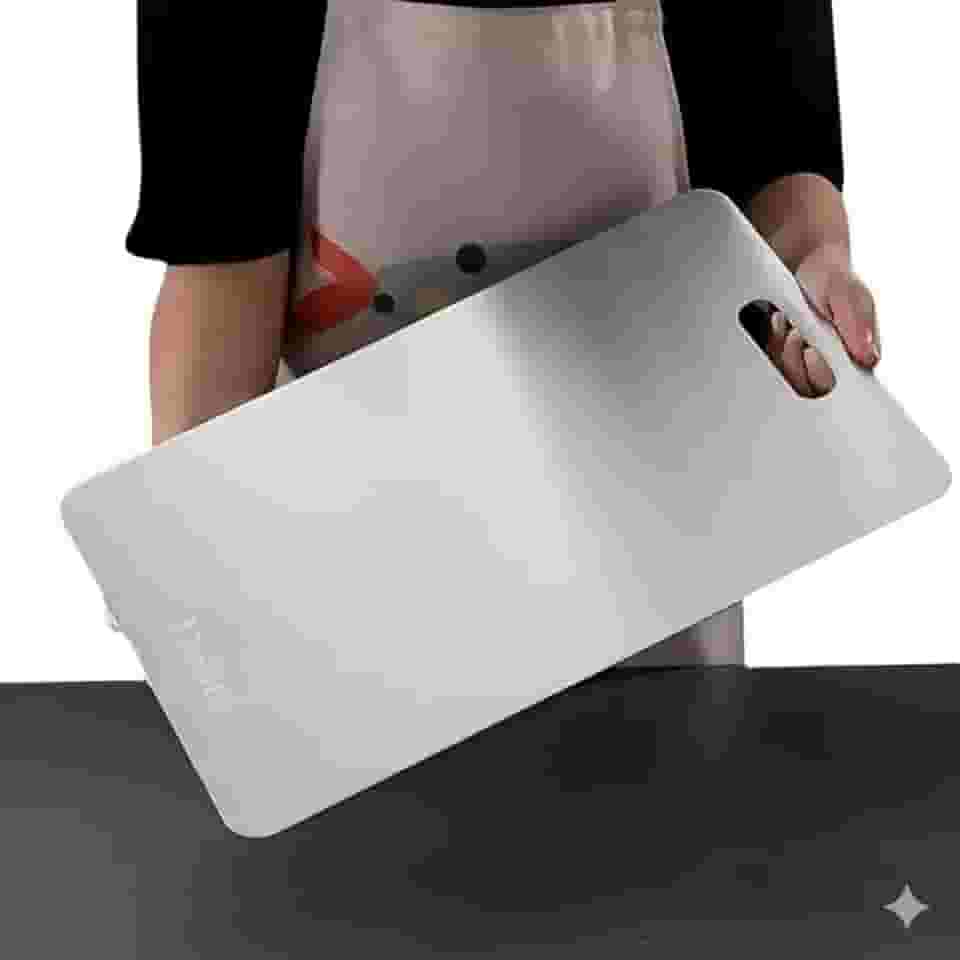 Tábua de Corte de aço Inox Delini 34x23cm – Antibacteriana, Resistente, Ideal para Carne, Legumes e Cozinha Profissional – 1 Peça Durável e Elegante