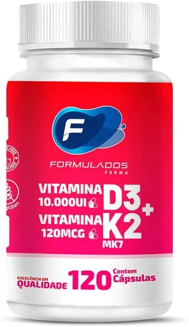 Vitamina D3 10.000ui + vitamina K2(mk7) 120mcg com 120 cápsula