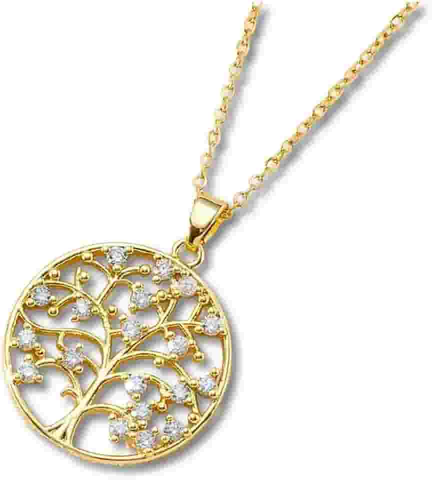 Colar Feminino Árvore da Vida 'Vitalis' – Aço Inoxidável 316L com Zircônias e Banhado a Ouro 18K – Semijoia de Crescimento Pessoal e Proteção Espiritual – Acompanha Bolsa de Veludo