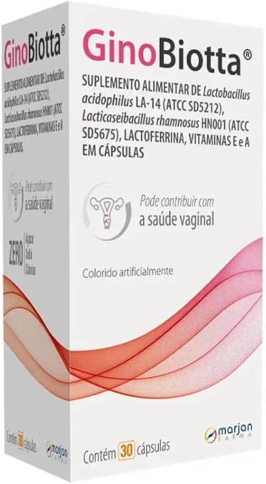 GinoBiotta, Suplemento Probiótico com Lactobacillus, Lactoferrina e Vitaminas para Saúde Vaginal, 30 Cápsulas