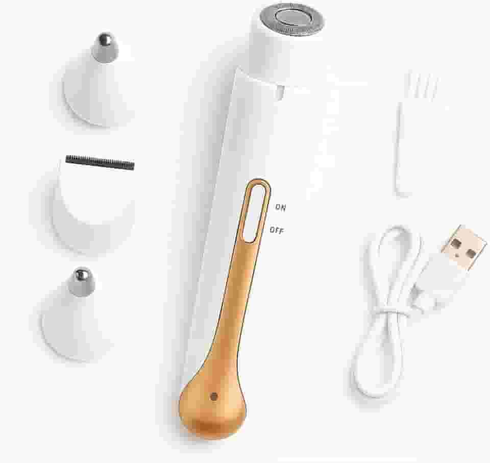 Depilador Elétrico Feminino 4 em 1 Recarregável Sem Fio – Removedor de Pelos Portátil com Aparador Facial, Corporal, Sobrancelha e Nasal – Cabeças Removíveis, USB