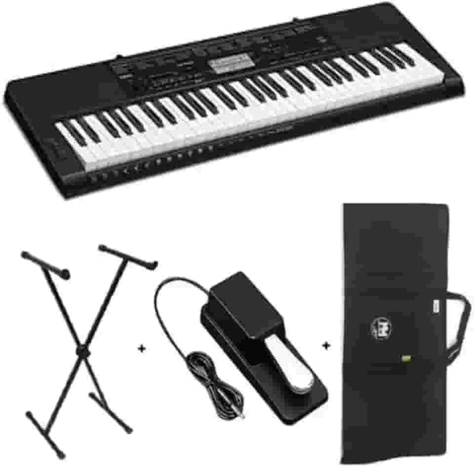 Kit TecladoCasio Musical Teclas Sensíveis Completo CTK3500 5/8 com Pedal, Capa e Suporte