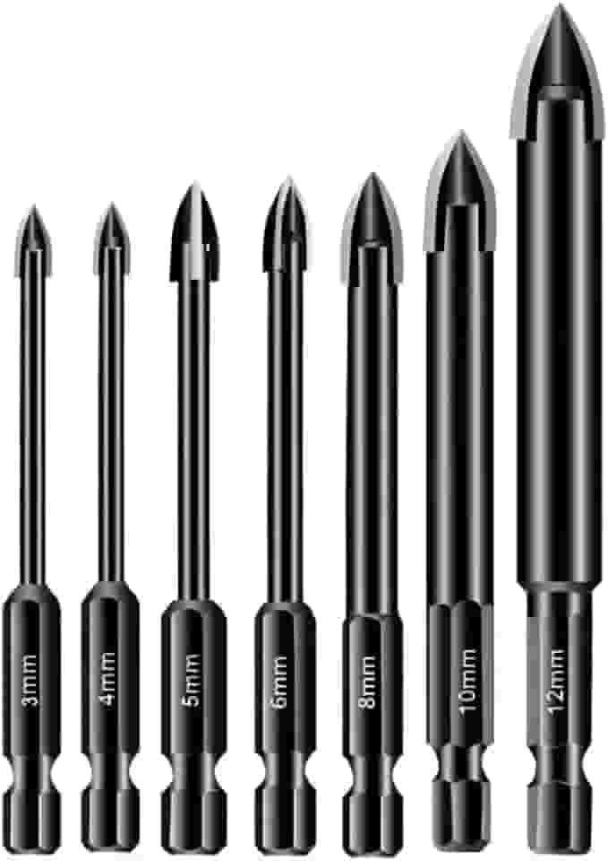 Jogo 7 Brocas Titânio Ponta Aguda Vidro Metal Madeira Alta Precisão Haste Hexagonal 6mm Duráveis Revestidas Multiuso Para Furadeira Manual Ferramenta Elétrica Profissional