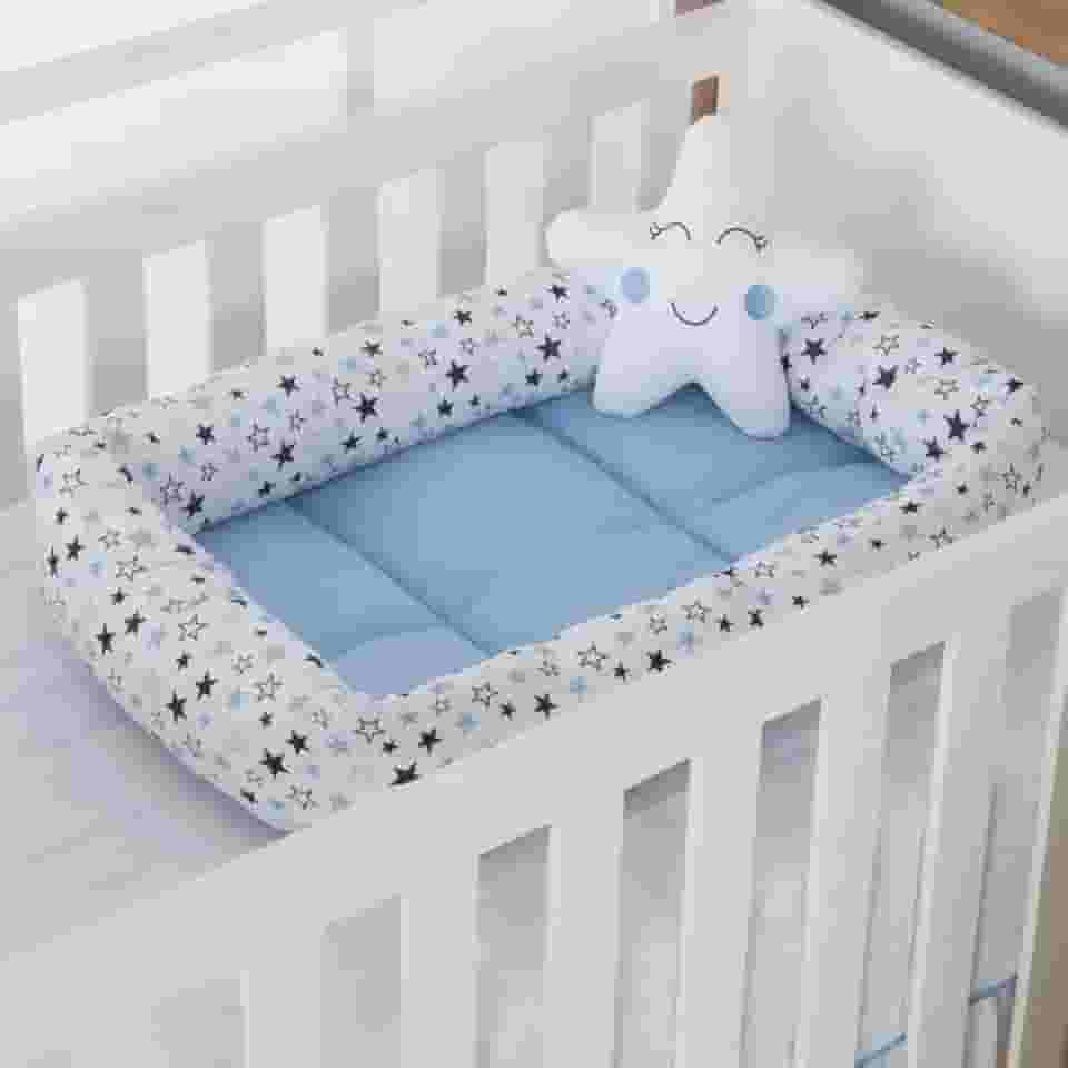 Ninho Redutor de Berço com Almofada Para Bebê Algodão 2 pcs Estrela Azul