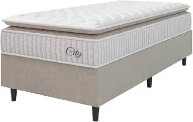 Cama Box Colchão Solteiro Molas Ensacadas City Pillow Top 88x188x61cm Branco/Bege Hellen - Suporta até 110kg por Pessoa
