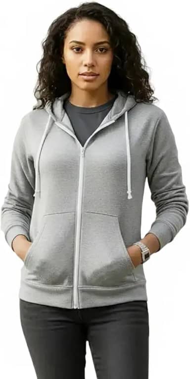 Blusa De Frio Feminina Aberta De Ziper E Capuz Sem Estampa