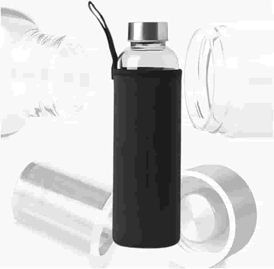 Garrafa de Vidro com Infusor e Capa Neopreme 550ml Preto – Ideal para Chá, Água Saborizada e Bebidas Naturais
