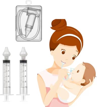 Kit Aspirador Nasal de Succção E Seringa para Bebe Com ponta de Silicone 2 unidades, + Aspirador Nasal Sugador Catarro Nariz Entupido Com Estojo, Transparente