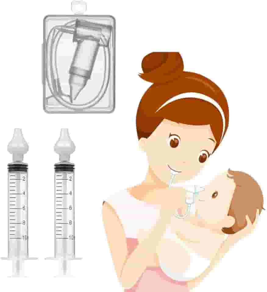 Kit Aspirador Nasal de Succção E Seringa para Bebe Com ponta de Silicone 2 unidades, + Aspirador Nasal Sugador Catarro Nariz Entupido Com Estojo, Transparente