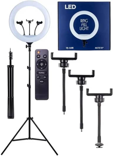 FAZING Ring Light 18 Polegadas Profissional com Tripé, Controle Remoto e Suporte Celular - Iluminação Ajustável para Fotos, Vídeos e Maquiagem - Ideal para Blogueiros, YouTubers e TikTokers