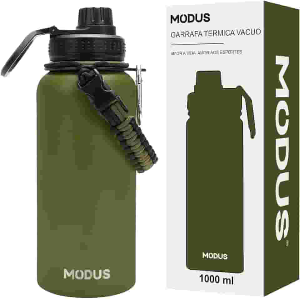 Garrafa Térmica De Aço Inoxidável 18/8 Isolado de água Esportiva Com Alça Paracord 1000ML (Verde)