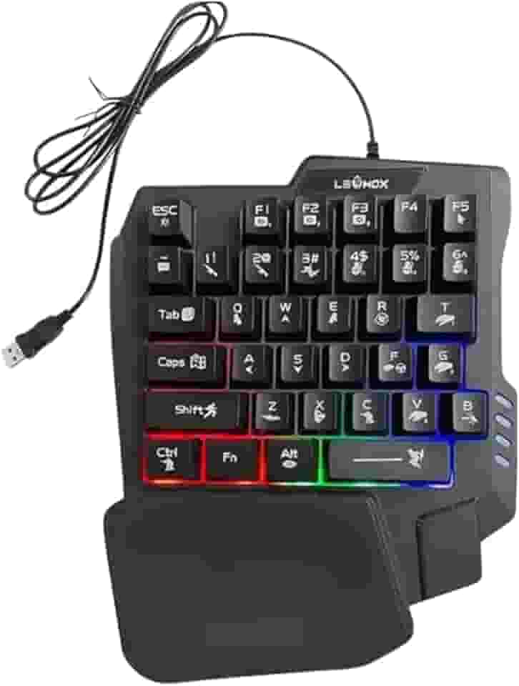 Teclado Gamer Mecânico RGB Uma Mão Portátil Ergonômico Anti-Ghosting USB Plug & Play para Jogos Online Free Fire PUBG Fortnite