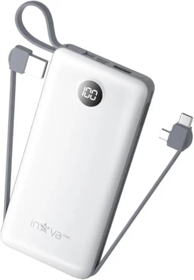 Power Bank, Carregador Portátil de 20000mAh com Carga Rápida, Múltiplas Portas, Design Leve e Proteção Inteligente para Dispositivos iOS e Android/USB/Type-C/Branco/(KV-P204)