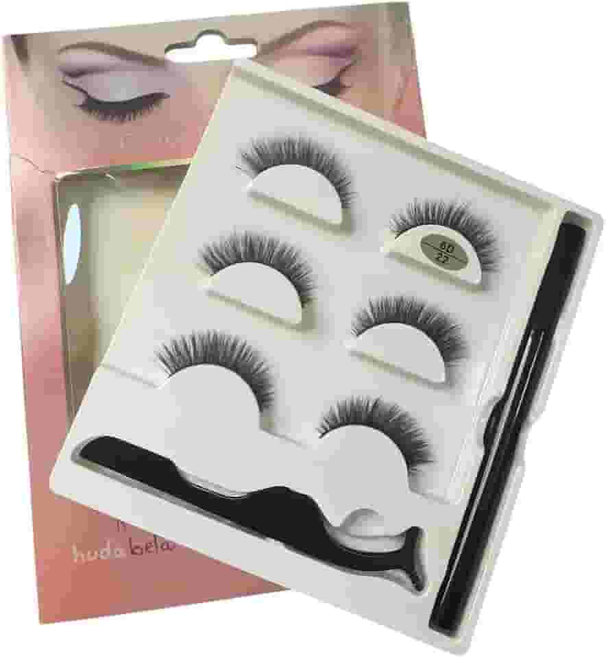 Cílios Postiços 6D 22 Com 3 Pares Pinça Aplicadora e Delineador Cola Volume Intenso e Fixação Segura