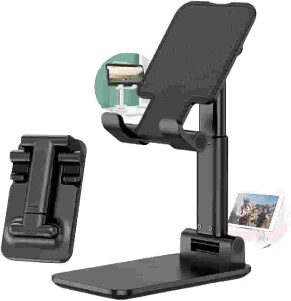 Suporte de Mesa para Celular e Tablet Dobrável Ajustável - Base Antiderrapante Universal - Ideal para Videochamadas, Filmes, Home Office e Viagens (Preto)
