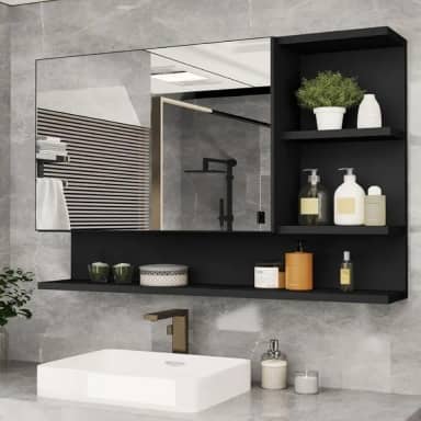 Armario Espelheira Para Banheiro 1 Porta Cleópatra (Preto/Flexcollor)