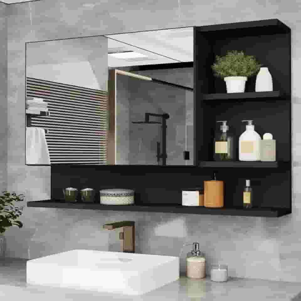 Armario Espelheira Para Banheiro 1 Porta Cleópatra (Preto/Flexcollor)