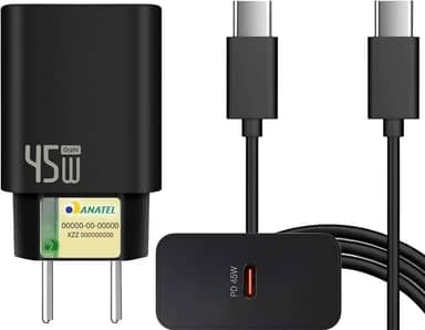 Carregador Turbo 45W + Cabo USB-C de 1m - Carregamento Rápido e Eficiente para iOS, Android, Tablets e Todos os Dispositivos com USB Tipo-C - Tecnologia GaN, Segurança Garantida