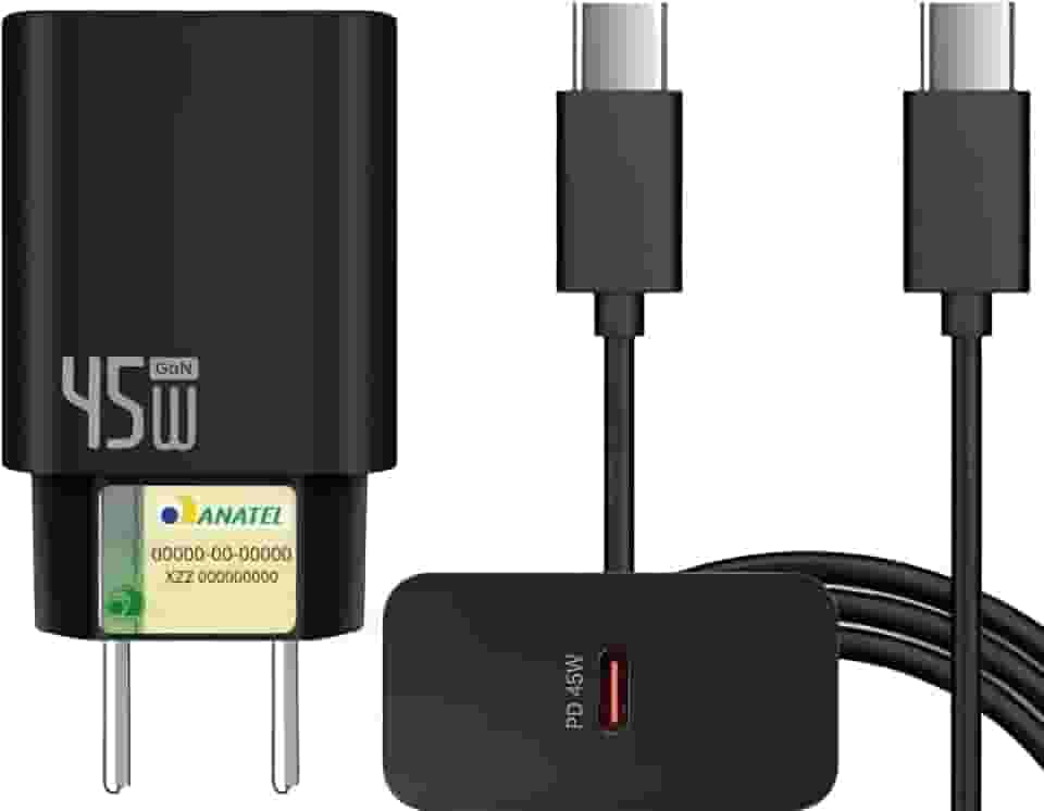 Carregador Turbo 45W + Cabo USB-C de 1m - Carregamento Rápido e Eficiente para iOS, Android, Tablets e Todos os Dispositivos com USB Tipo-C - Tecnologia GaN, Segurança Garantida