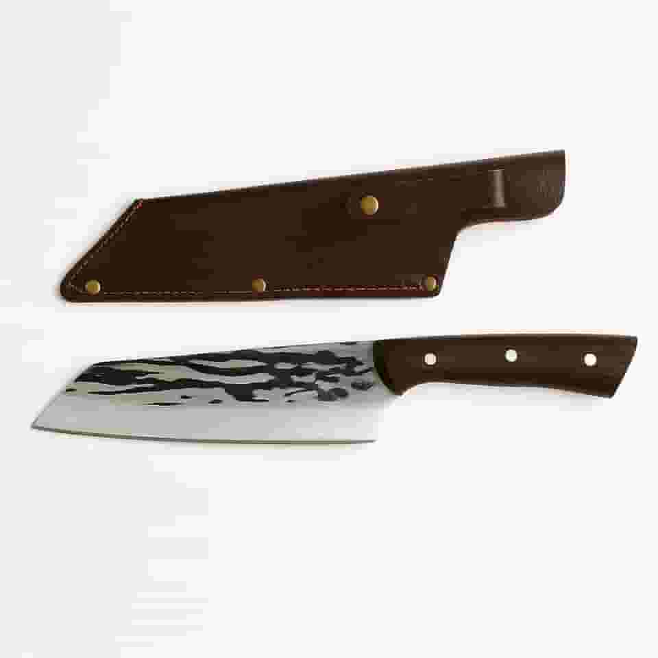 Faca Artesanal Damasco Lamina em Aço Inox com Cabo de Madeira Premium e Bainha (03)