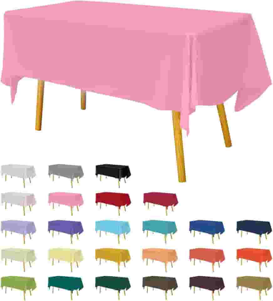 Toalha de mesa de plástico premium 137 cm x 277 cm. Capa de mesa retangular - rosa
