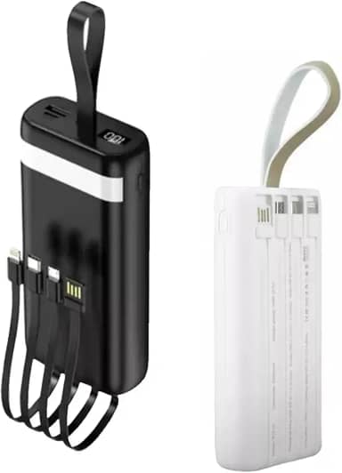 Carregador Portátil Power Bank Turbo 20000mah sem fio Universal com 4 cabos saída USB Tipo C/Micro USB. Visor de Carga e Lanterna (Preto)