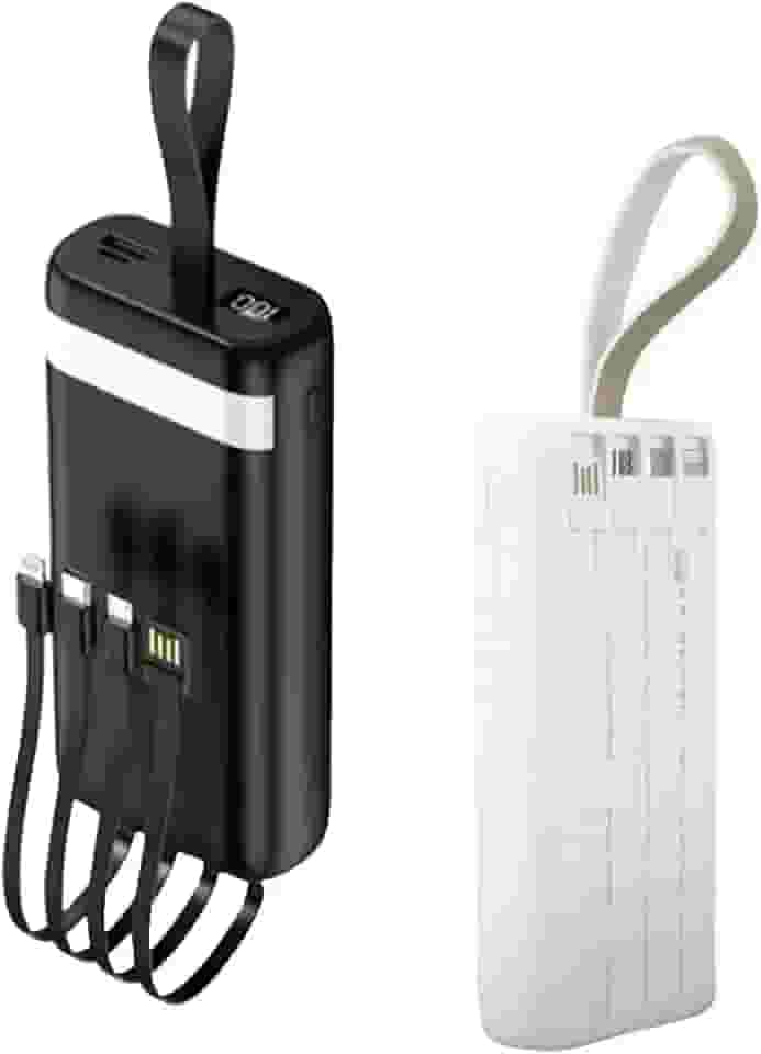 Carregador Portátil Power Bank Turbo 20000mah sem fio Universal com 4 cabos saída USB Tipo C/Micro USB. Visor de Carga e Lanterna (Preto)