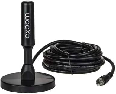Antena Digital Amplificada HDTV/UHF/VHF Interna e Externa 5m Base Imã prova d'água 4dBI - Exbom