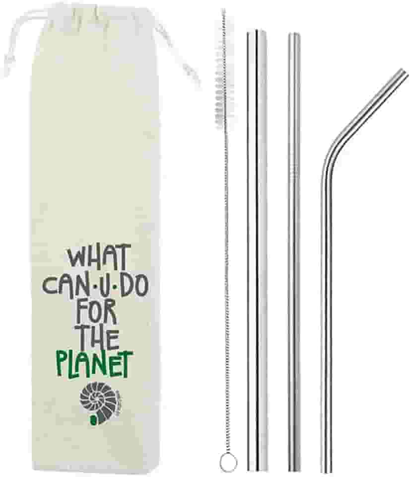 Kit 5 em 1-3 Canudos de Inox + Escova + Ecobag