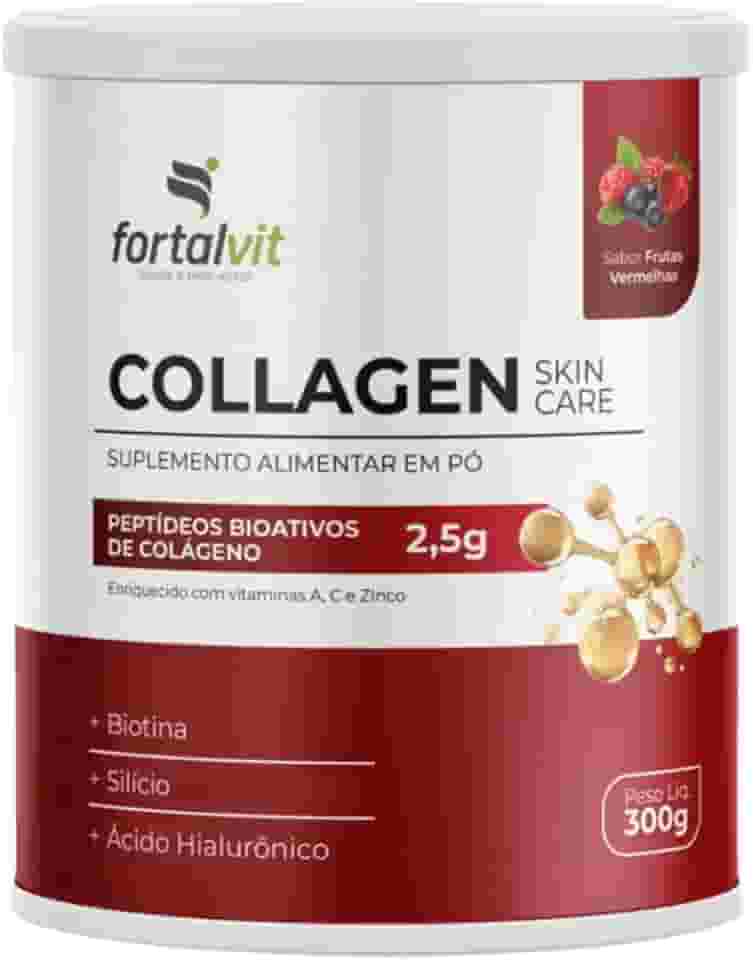 COLLAGEN SKIN - 2,5g Colágeno Verisol, Silício, Biotina, Ácido Hialurônico, Vitaminas A, C e Zinco, Frutas Vermelhas, em Pó 300g, Fortalvit