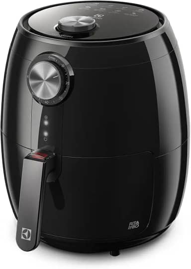 Fritadeira Elétrica sem oleo Electrolux Air fryer 4,5L 8 receitas pré-sugeridas desligamento automático cesto removivel 1400W EAF15 preta 127v