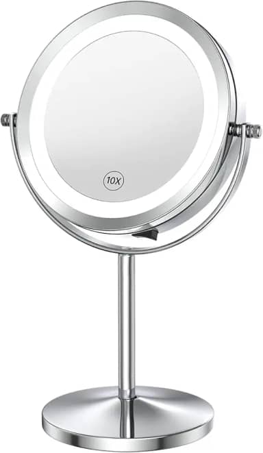 Espelho de Maquiagem, Espelho de Aumento Dupla Face, Espelho Maquiagem, Ampliação de Dez Vezes, Espelho de Mesa, Espelho de Mesa com Led