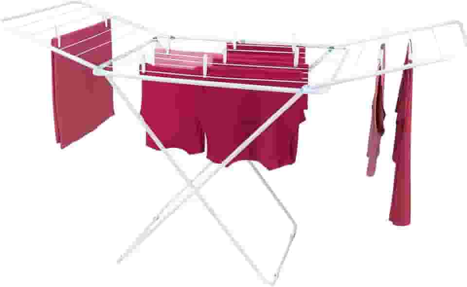 Varal de Chão Dobrável Branco com Abas 160cm em Aço Reforçado — Suporta até 25Kg — Compacto, Resistente e Ideal para Roupas, Toalhas e Cama