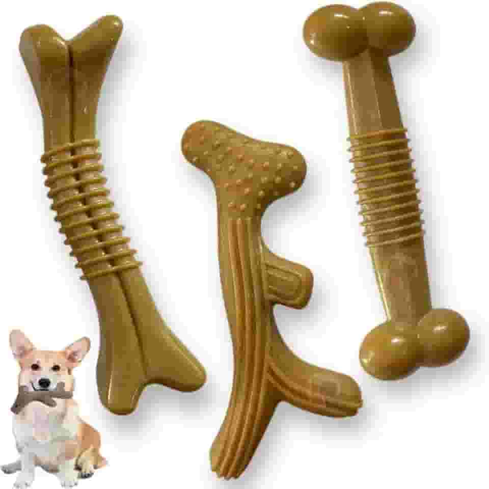 Mordedor para Cães cachorros Osso Resistente Maciço Fibra De Trigo Sabor Bacon (Boneco Graveto)
