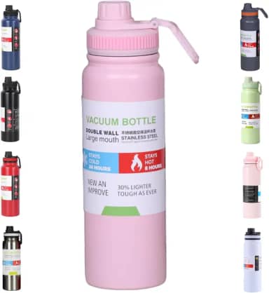 Garrafa De Agua Termica Gelada 800ml Em Aço Inox Antivazamento Com Infusor Com Alça Agua Quente ou Fria Para Academia Treino Caminhada (Rosa)